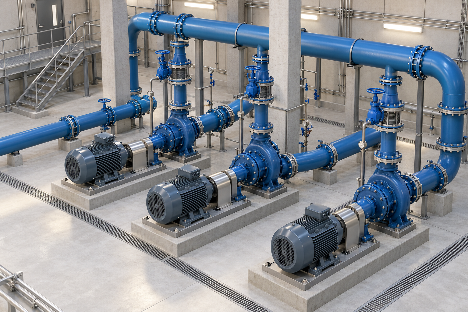 Illustrative water treatment pump and piping layout